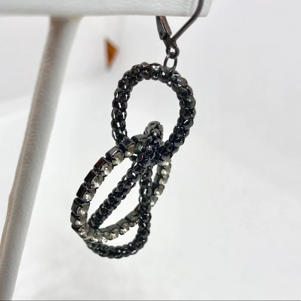 Black and Silver Loop Earrings Mesh Chainmail Rocker Elegant